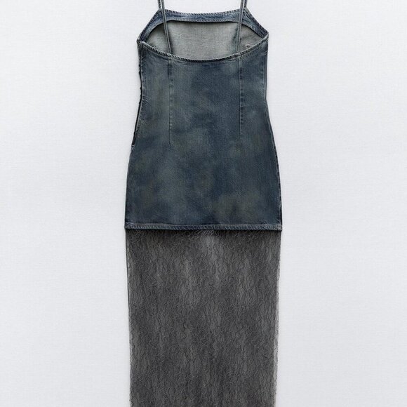 Zara LACE TRIM DENIM DRESS Size M NEW WITH TAG! - Picture 13 of 15